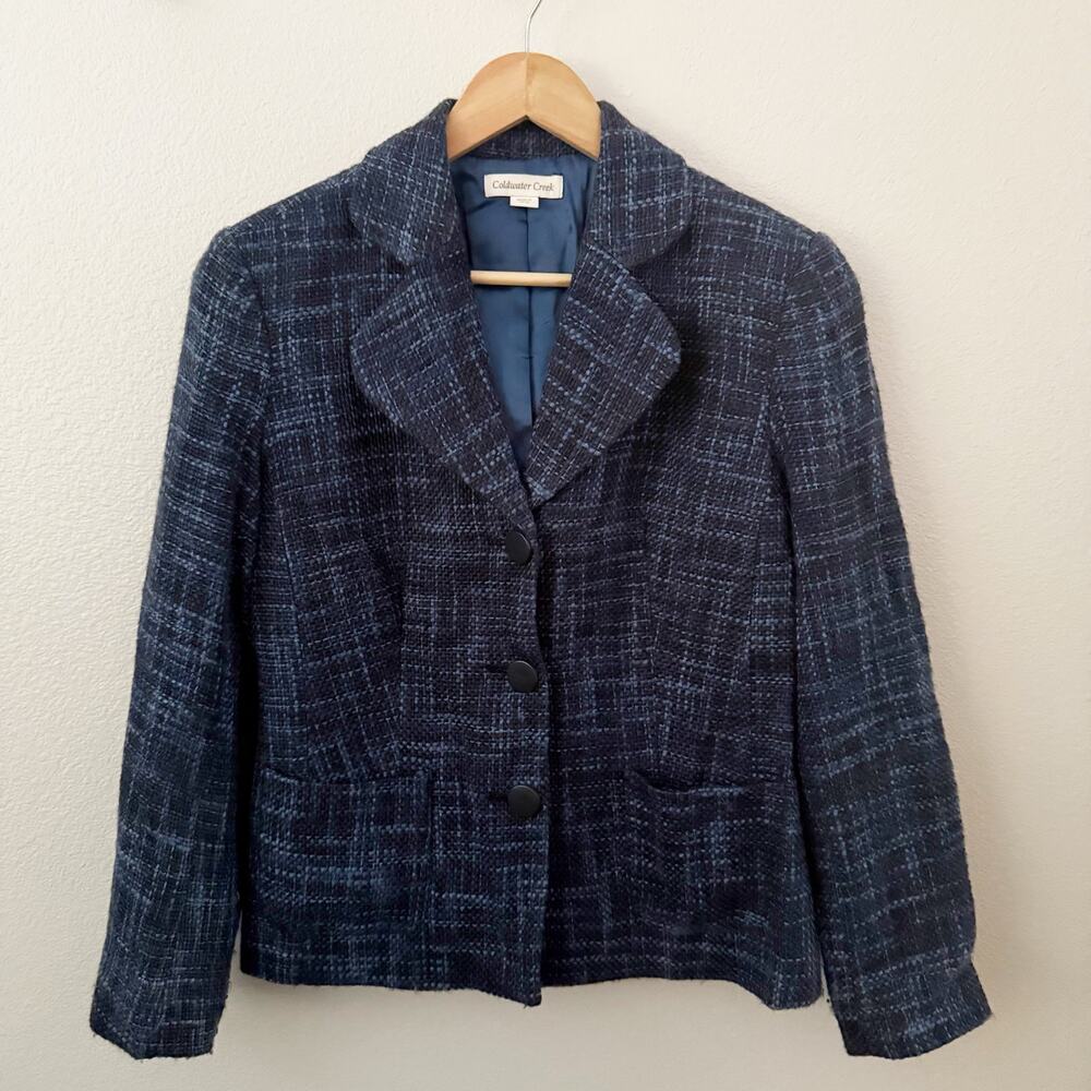 COLDWATER CREEK | Blazer Jacket Blue Plaid Tweed Career | Size 4-6